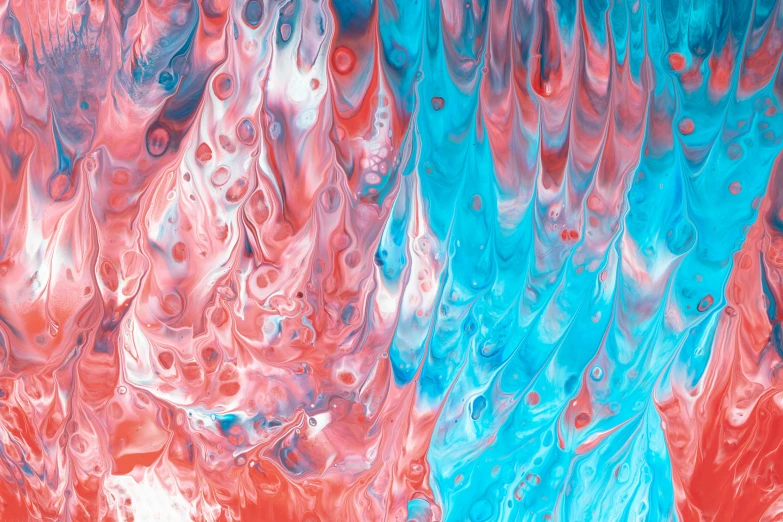 blue and red fluid paint are being made in this painting