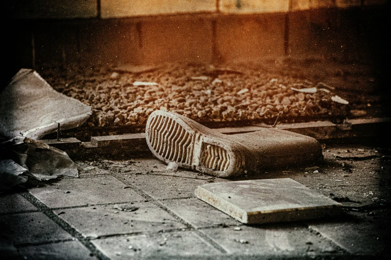 a person's shoes and a blanket laying on the ground