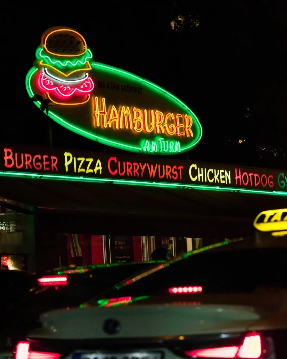 this is an image of a hamburger and a restaurant