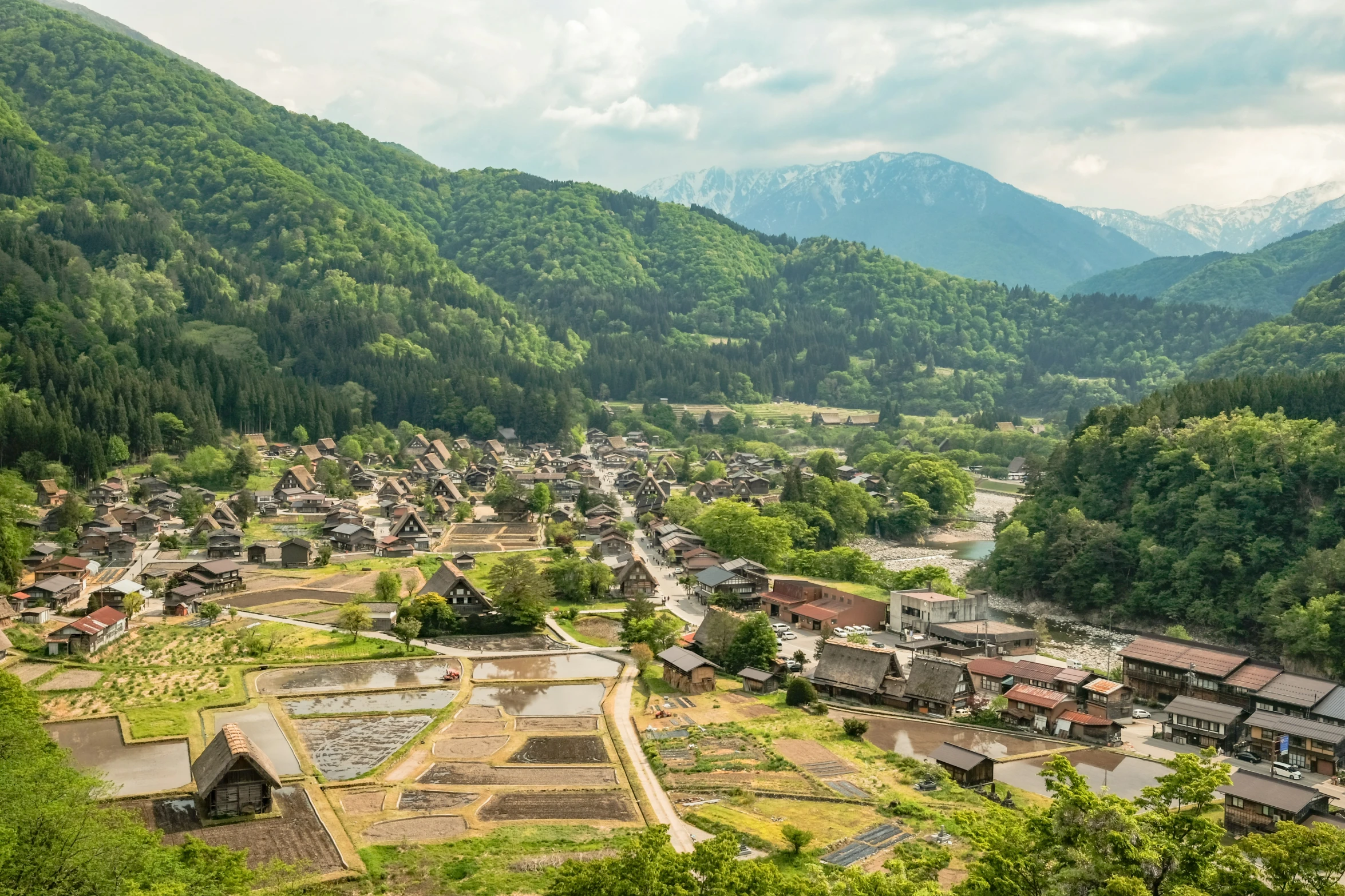 a small village in the middle of the mountains