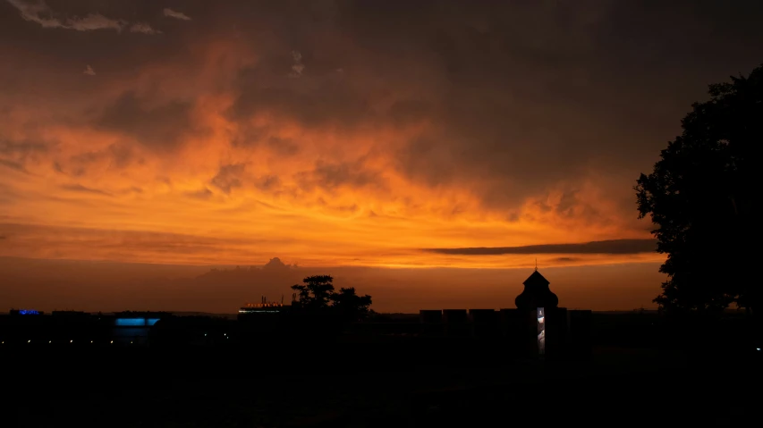 the sky is completely covered in yellow clouds