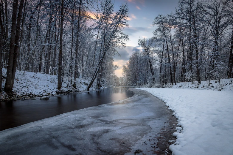 the sun is just peeking through trees above water