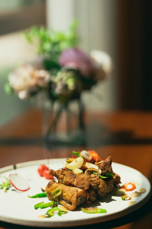 a plate of food is sitting on the table