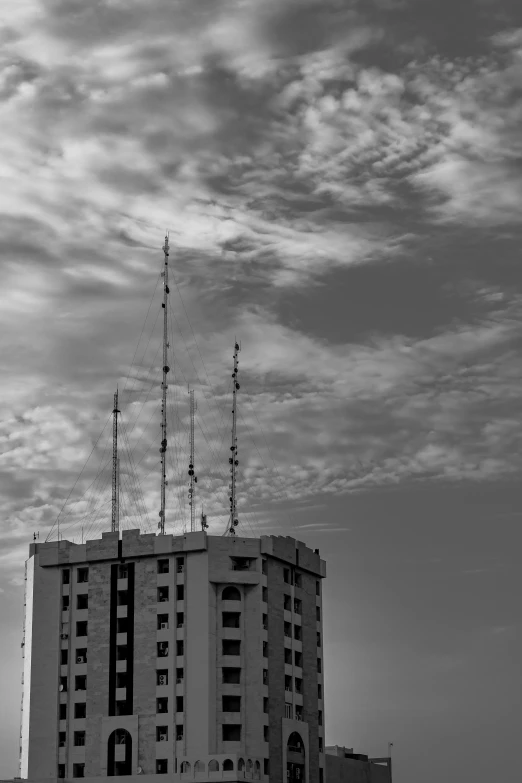 the top of a tall building in the ocean