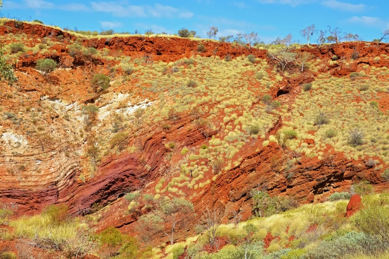 a group of people standing at the bottom of a cliff