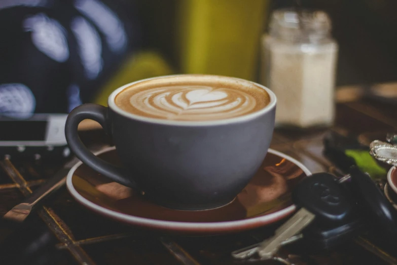 cup of cappuccino with a pattern on it