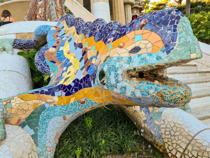 an ornate statue of a dragon made of tiles