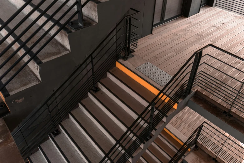 a staircase is made up of steel bars