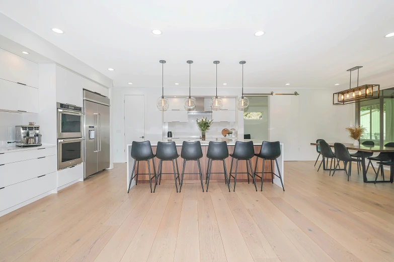 modern kitchen and dinning room area in a large home