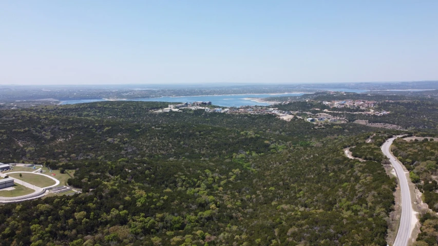 the landscape is seen from an aerial view of a town