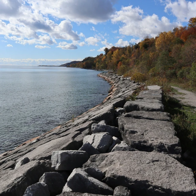 there are rocks that are next to the water