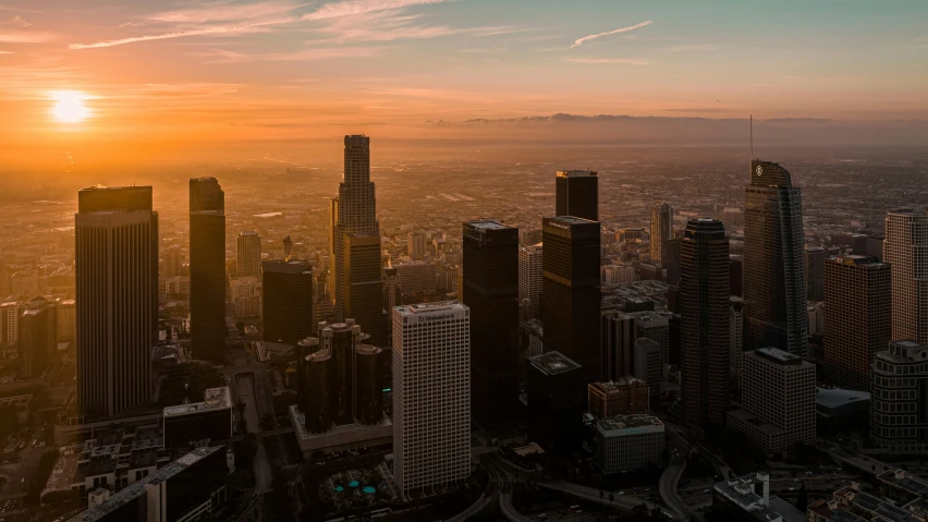 view from the top of a skyscr building at sunset