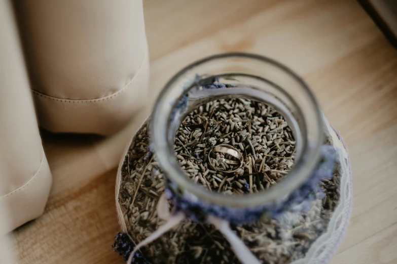 a couple of jars filled with purple and lavender