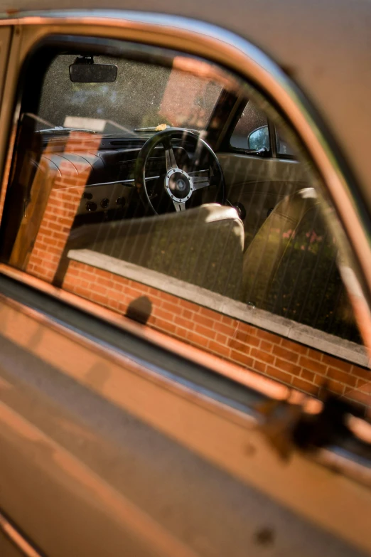 the car has a dog in the reflection