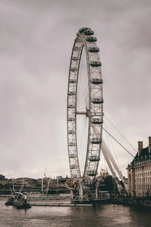 the ferris wheel has stopped on the water