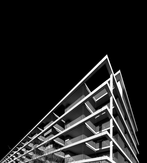 black and white pograph of an apartment building