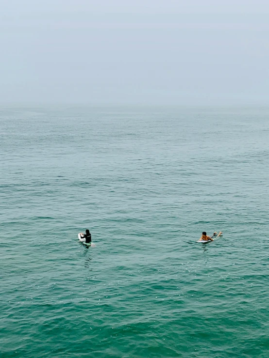 a couple of people swimming in the water