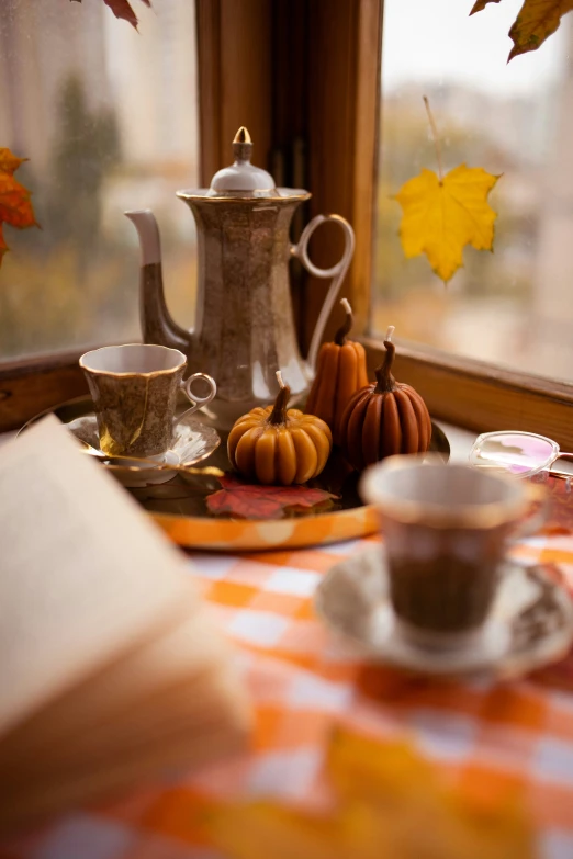 a plate of autumn foods are on the table