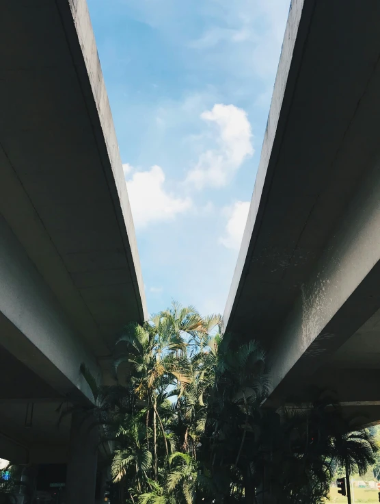 view looking up under an elevated freeway street