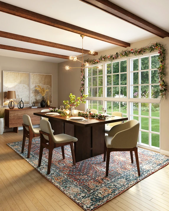 a view of a very nicely decorated dining area