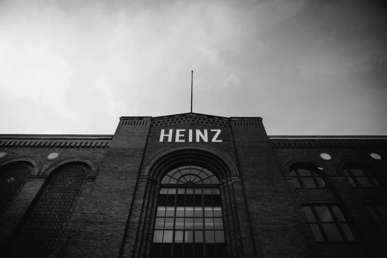 an old building with the word heinz on top