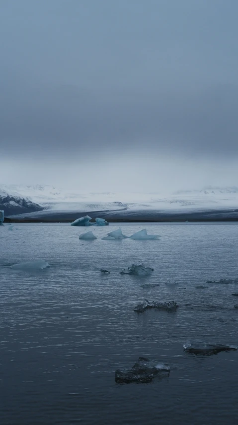 a large lake with icebergs in it