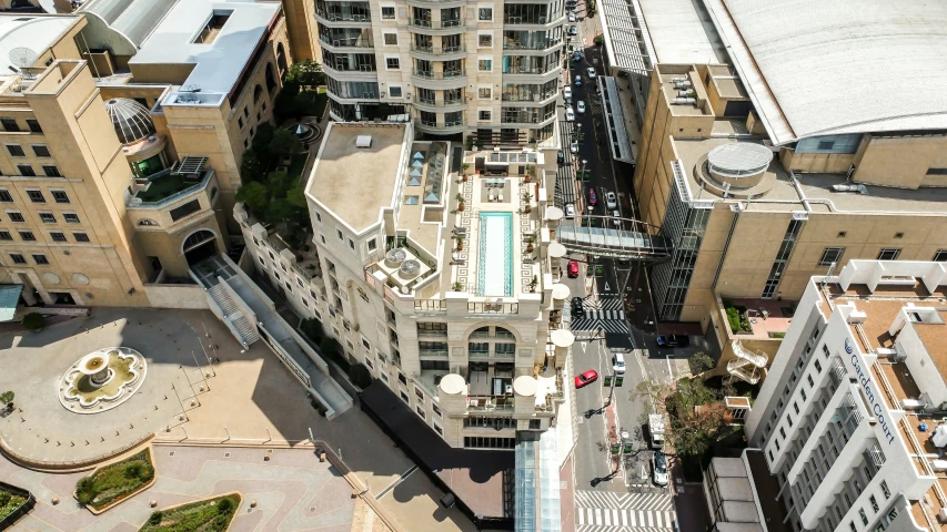 view from the top of a building with the rooftop terrace