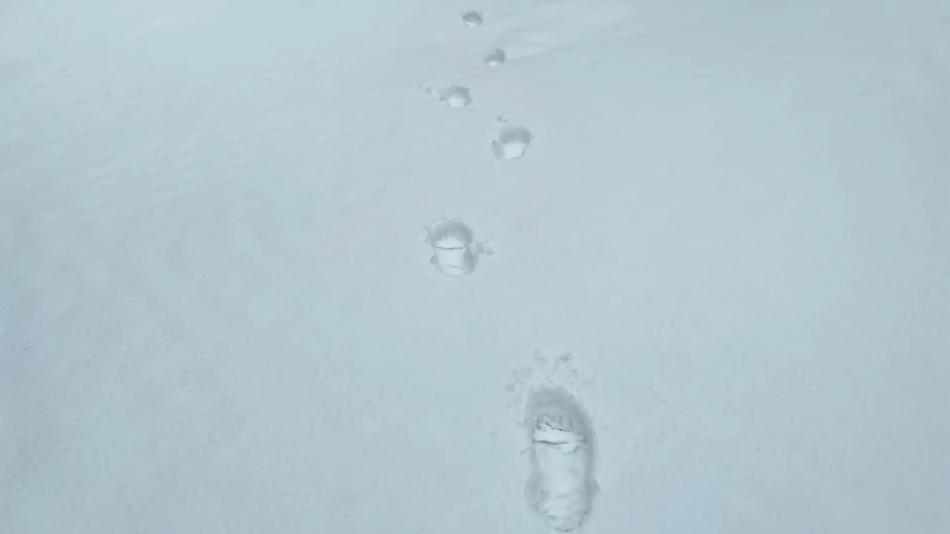 a pair of footprints in snow near skis