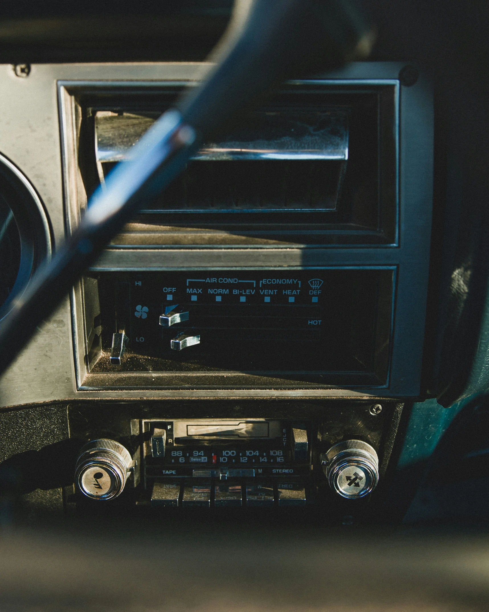 a close up of a radio inside of a car