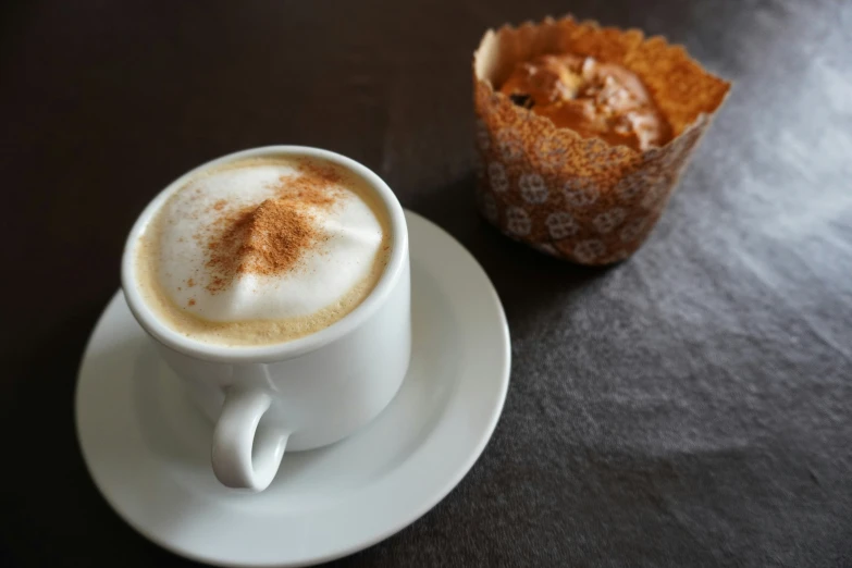 a cappuccino that is on a saucer