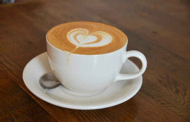 a cup of latte art on a white saucer