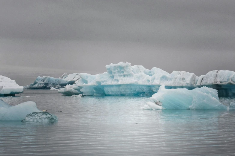 a couple of ice chunks floating on top of the ocean