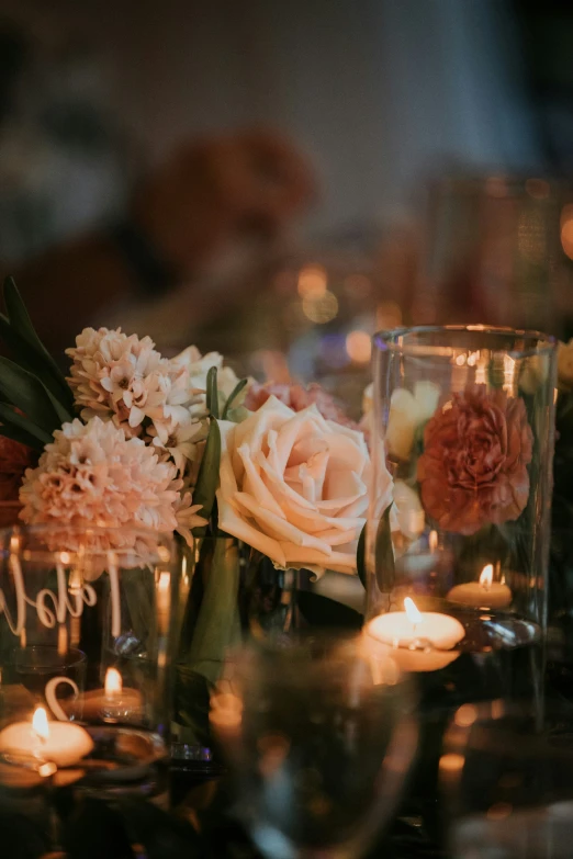 the flowers are lined up on the table