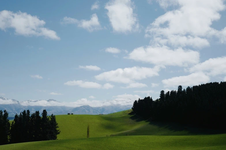 a lone person in a lush green field with mountain and clouds