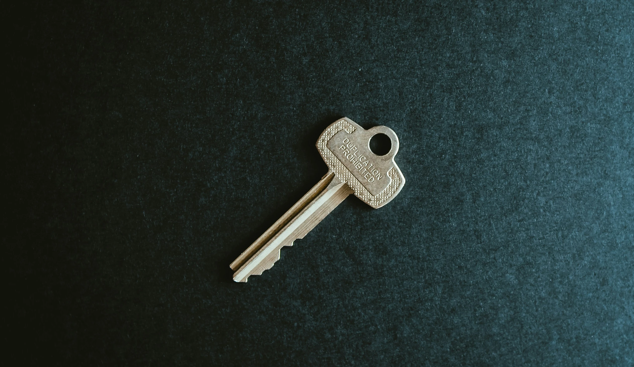 a large key lying next to the keyring of a house
