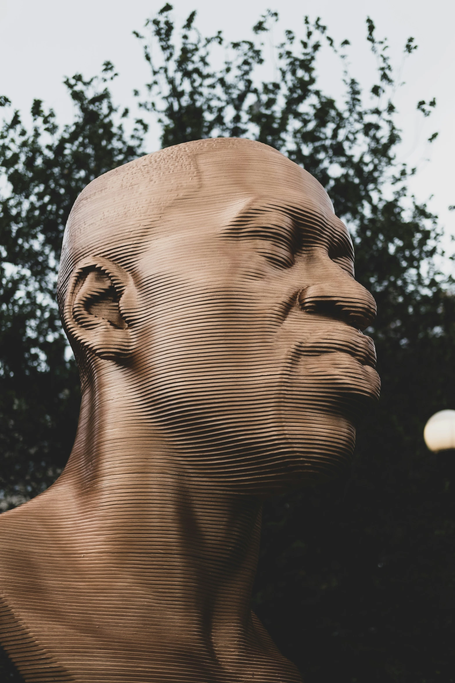 the face and head of an alien in front of a tree