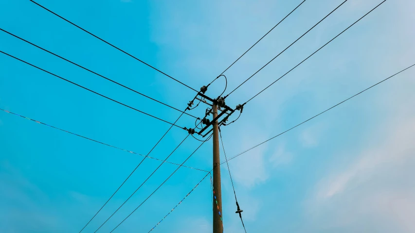 power lines with telephone poles and wires in the sky