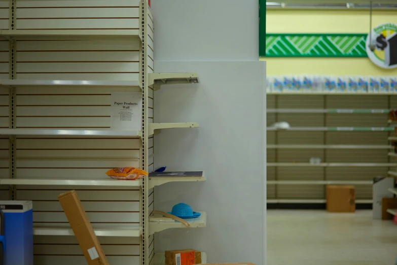 empty shelves of shoes are shown inside a store