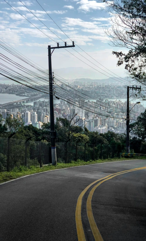 a long view of a street from above the mountains