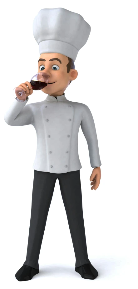 a cartoon chef is holding up a glass of wine