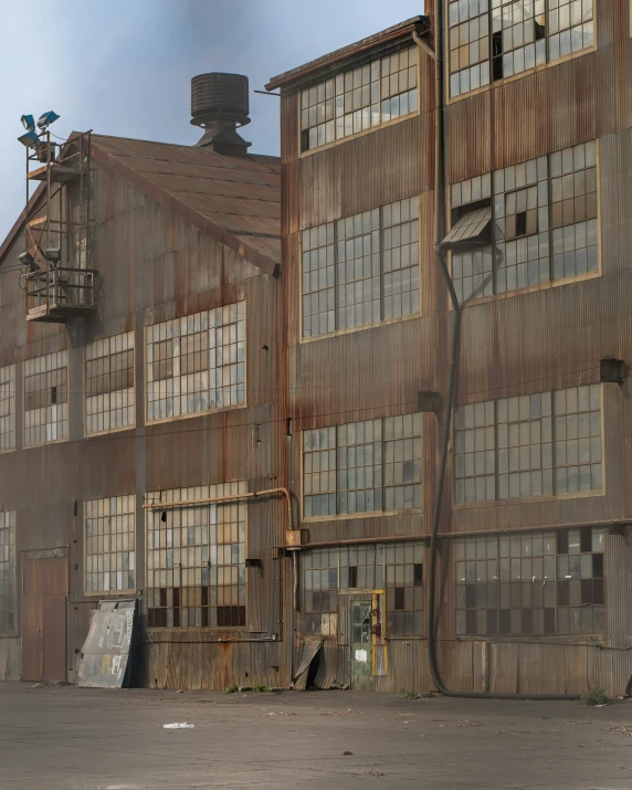 a factory building has many windows on the side