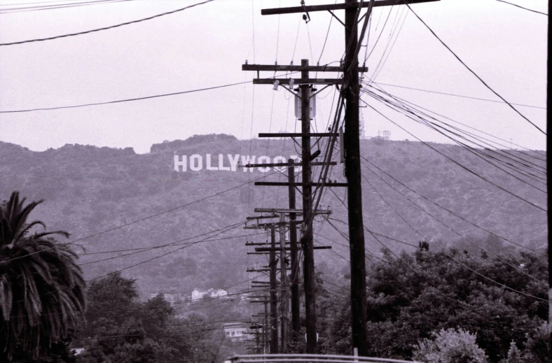 a black and white po of a hollywood sign