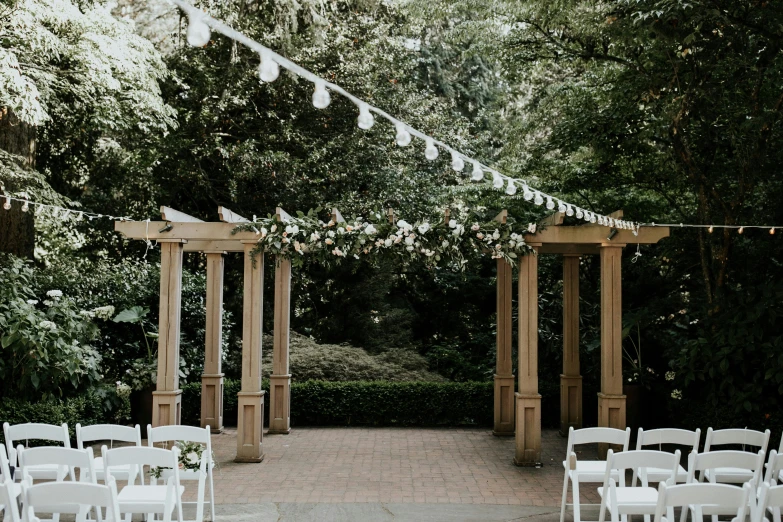 a wedding ceremony set up for an outdoor ceremony