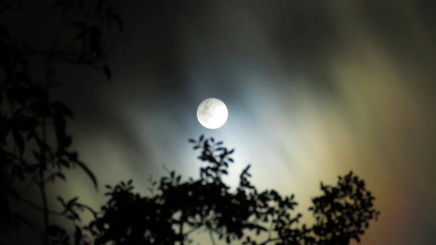 the full moon and dark sky with some clouds