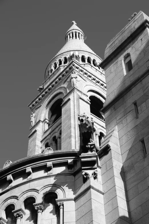 a view of a building from the bottom up