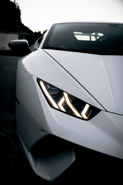 the front view of the white sports car