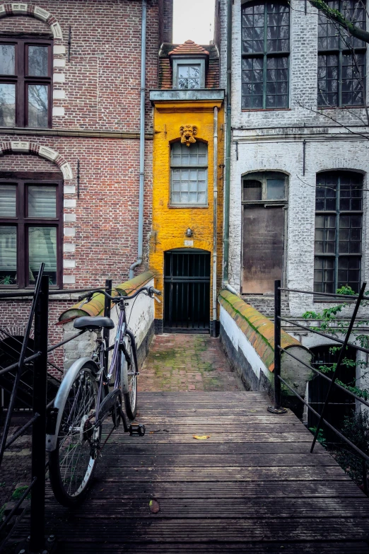 there is a bike parked on the porch