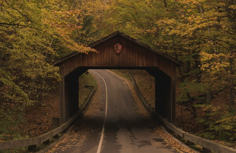 an image of a covered bridge going over it