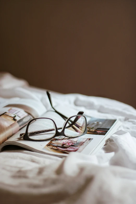 there is an image of glasses on the bed