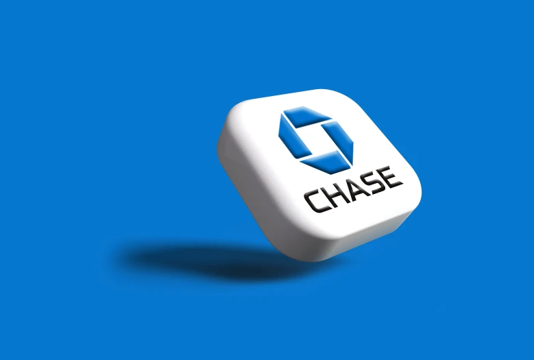 a close up of the chase logo on the side of a white cube